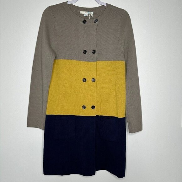 Boden 100% Wool Colorblock Duster Cardigan Coatigan Size 6 Button Topper - Picture 1 of 11